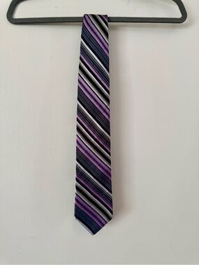 Ted Baker London Men’s Silk Tie Purple Black Striped Formal Luxury Necktie
